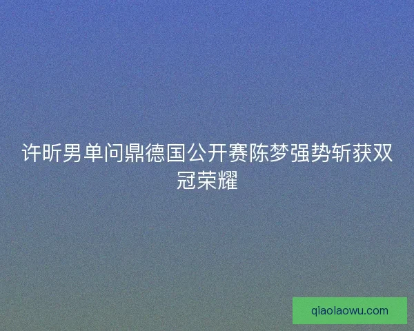 许昕男单问鼎德国公开赛陈梦强势斩获双冠荣耀