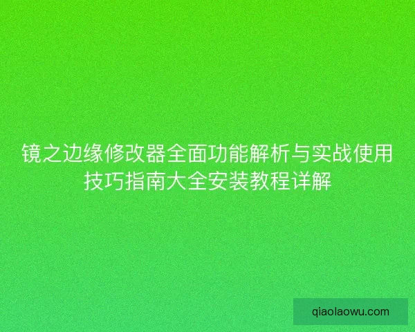 镜之边缘修改器全面功能解析与实战使用技巧指南大全安装教程详解
