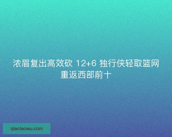 浓眉复出高效砍 12+6 独行侠轻取篮网重返西部前十