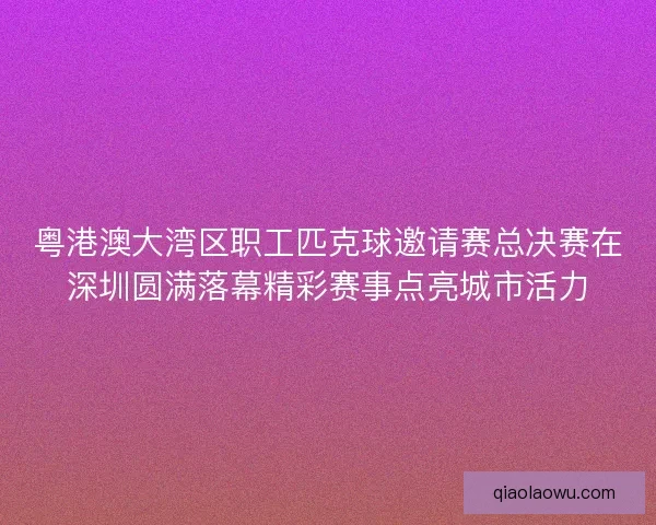 粤港澳大湾区职工匹克球邀请赛总决赛在深圳圆满落幕精彩赛事点亮城市活力