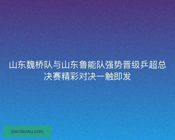 山东魏桥队与山东鲁能队强势晋级乒超总决赛精彩对决一触即发
